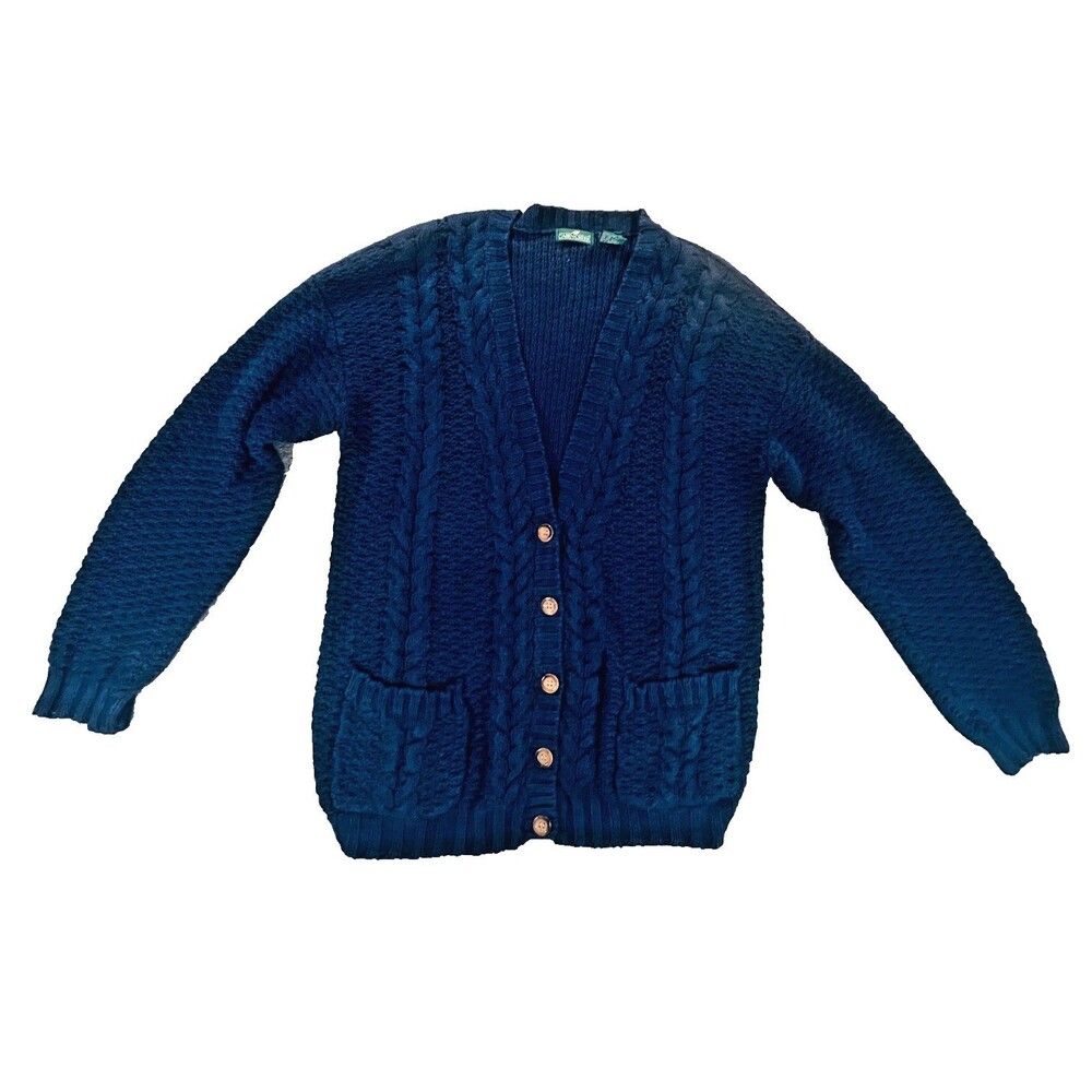 Cabin Creek Cardigan Cable knit Sweater Navy Blue Fisherman Cabincore Natural